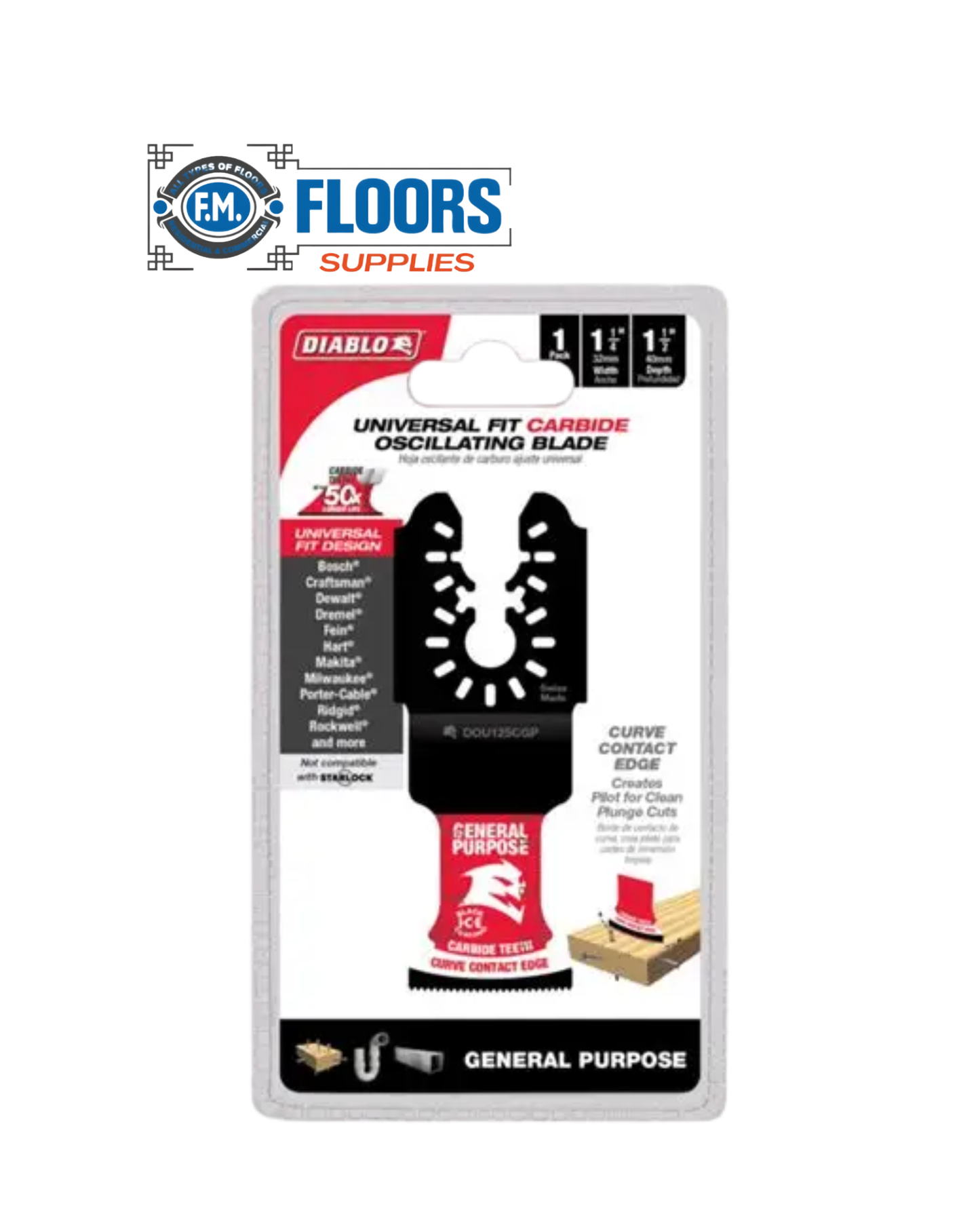 Diablo - 1-1/4" x 1-1/2" AMPED™ Demo Demon™ Universal Fit Carbide Teeth Oscillating Blade – General Purpose Cutting