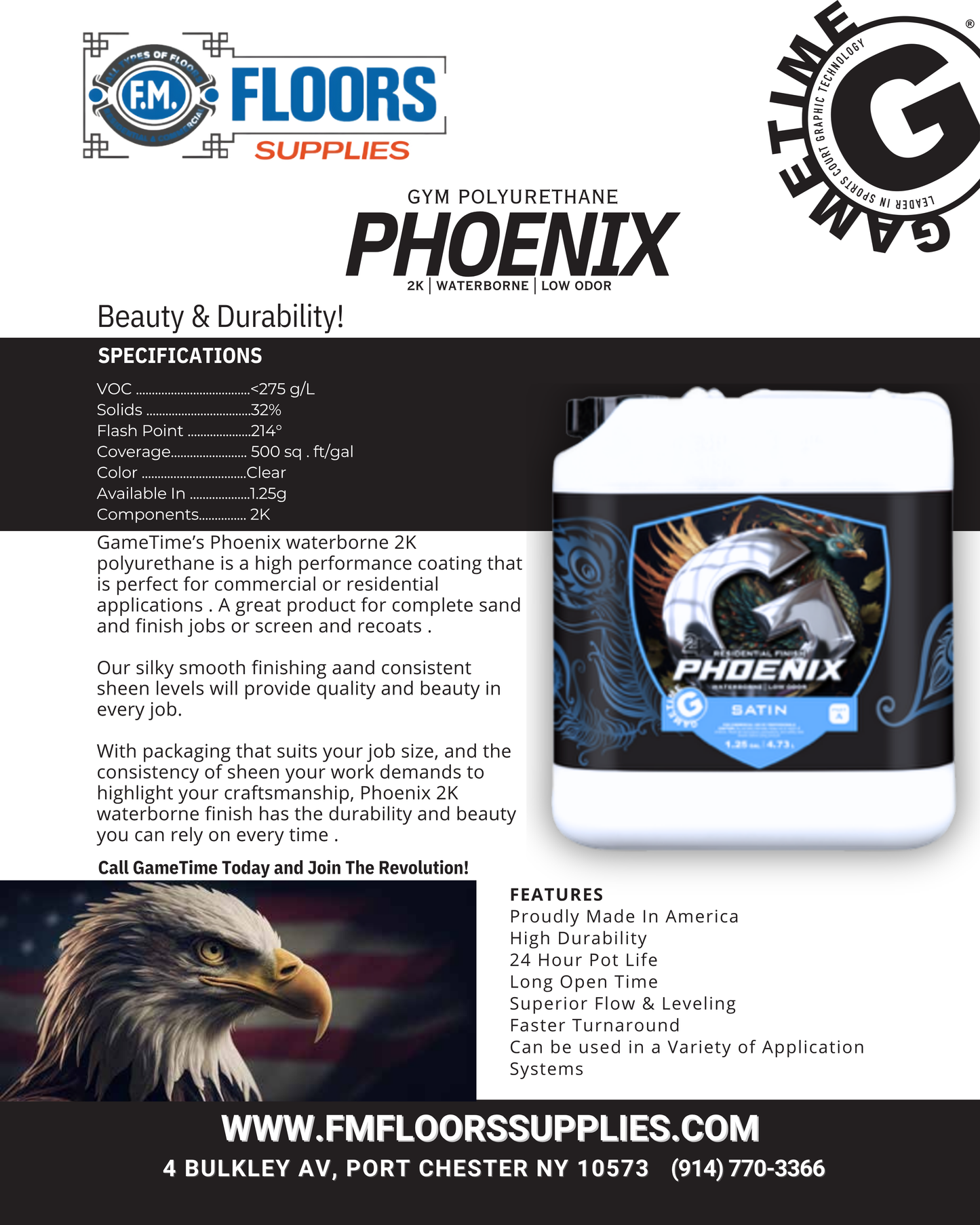 Phoenix Waterborne Floor Finish 1.25 GL 2K - Gametime Leader in Sports Courts Graphic Technology| FM FLOORS SUPPLIES