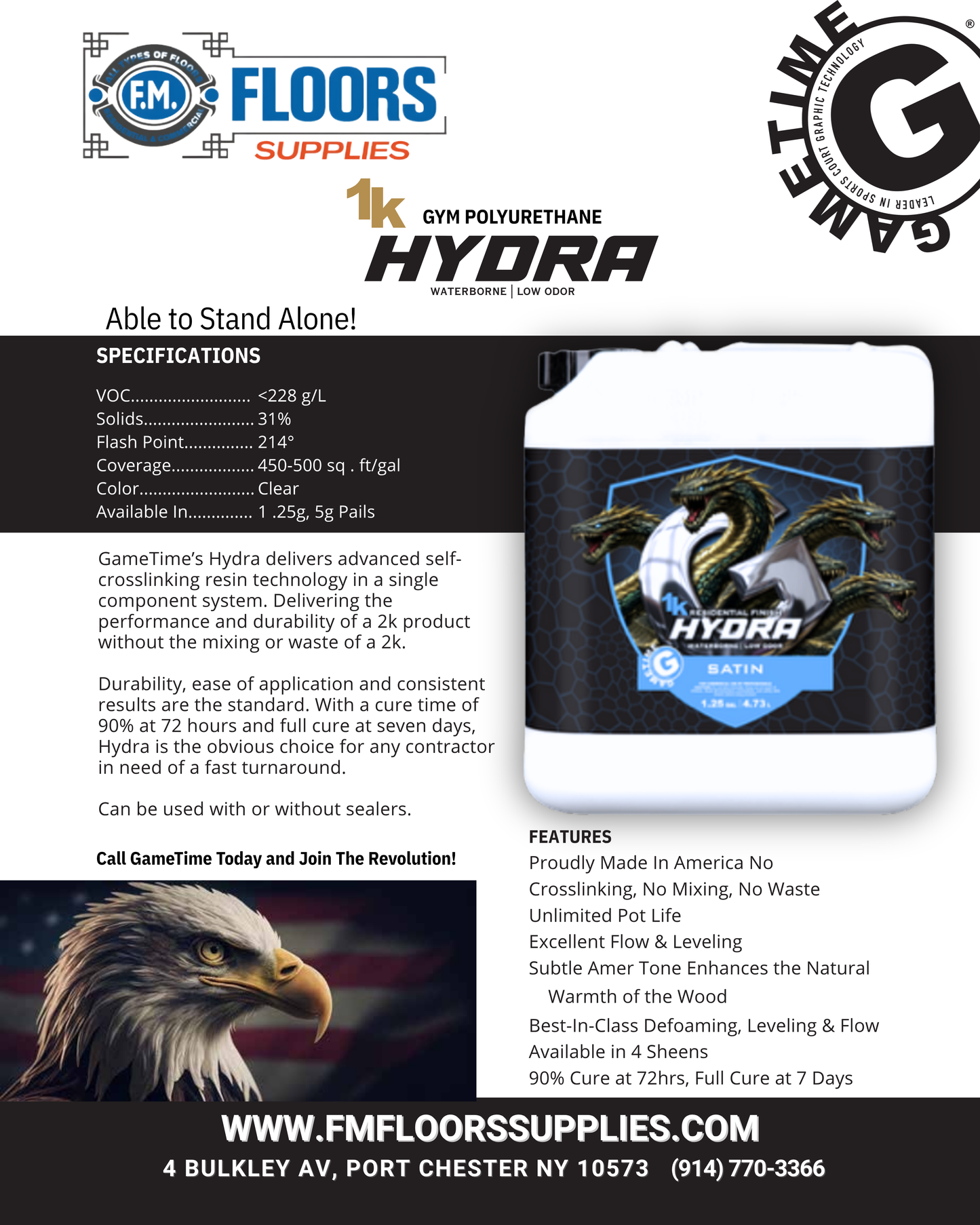 Hydra Waterborne Floor Finish 1.25 GL 1K - Gametime Leader in Sports Courts Graphic Technology | FM FLOORS SUPPLIES