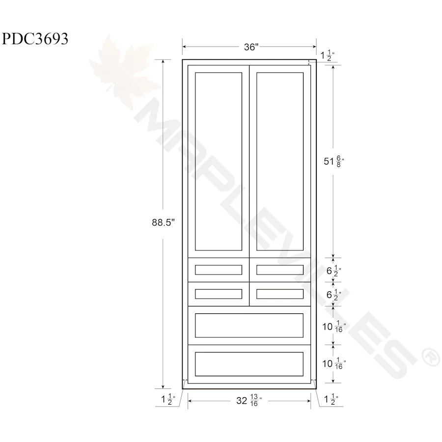 Maplevilles Cabinetry Inset 36" Wide x 93" Tall Double Door Tall or Pantry Cabinet with 6 Drawers