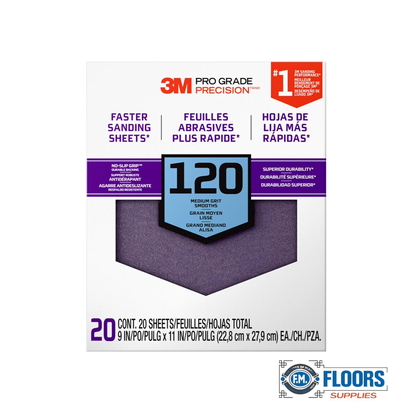 3M Pro Grade 9"x11" G No-slip Sandpaper (20 SHTS/PK)