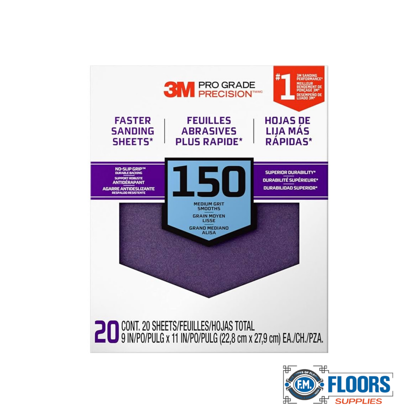 3M Pro Grade 9"x11" G No-slip Sandpaper (20 SHTS/PK)