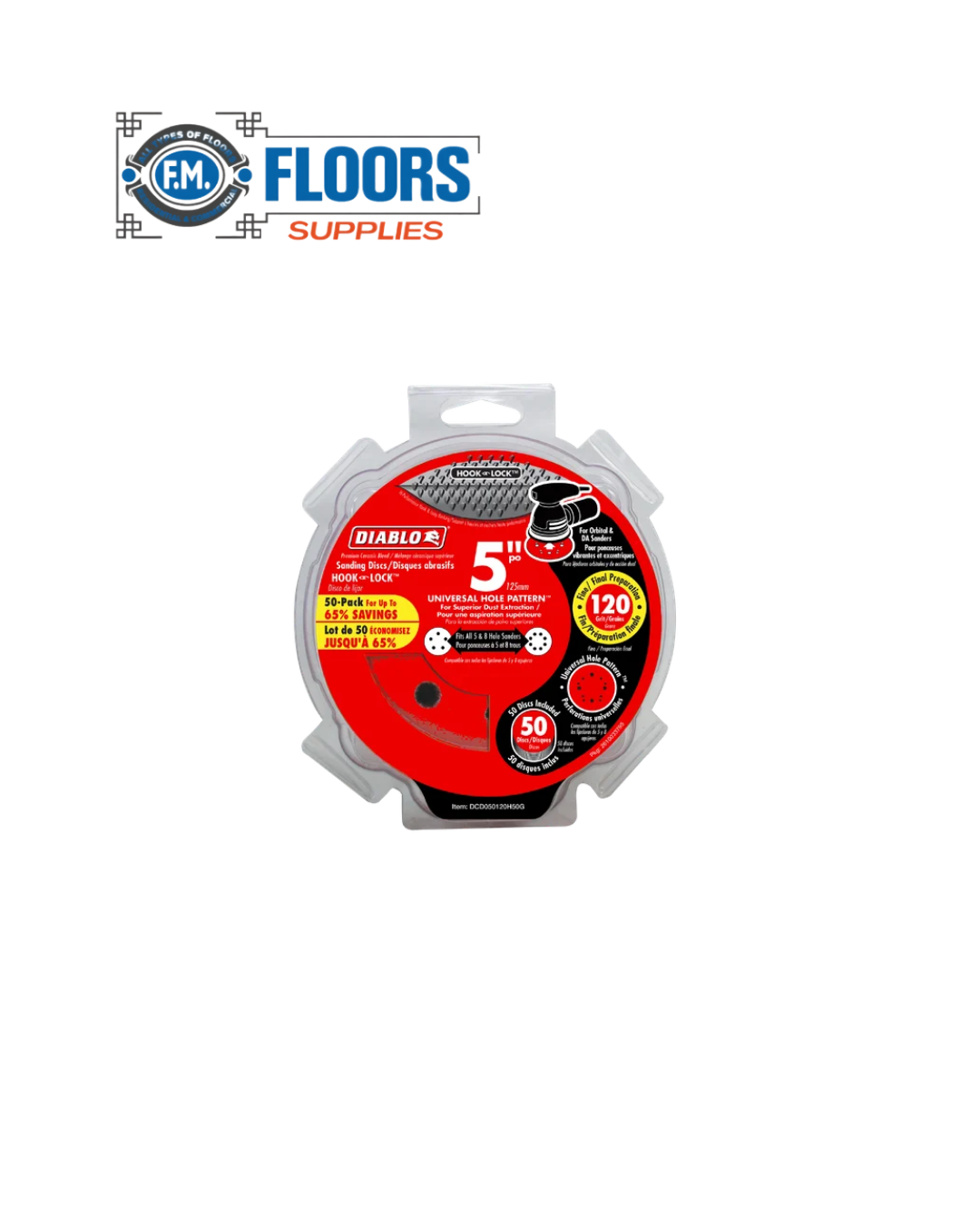 Diablo 5" Hook & Lock™ Random Orbital Sanding Discs (50-Pack) – Premium ROS Sandpaper for Wood, Metal & Surface Prep | FM FLOORS SUPPLIES