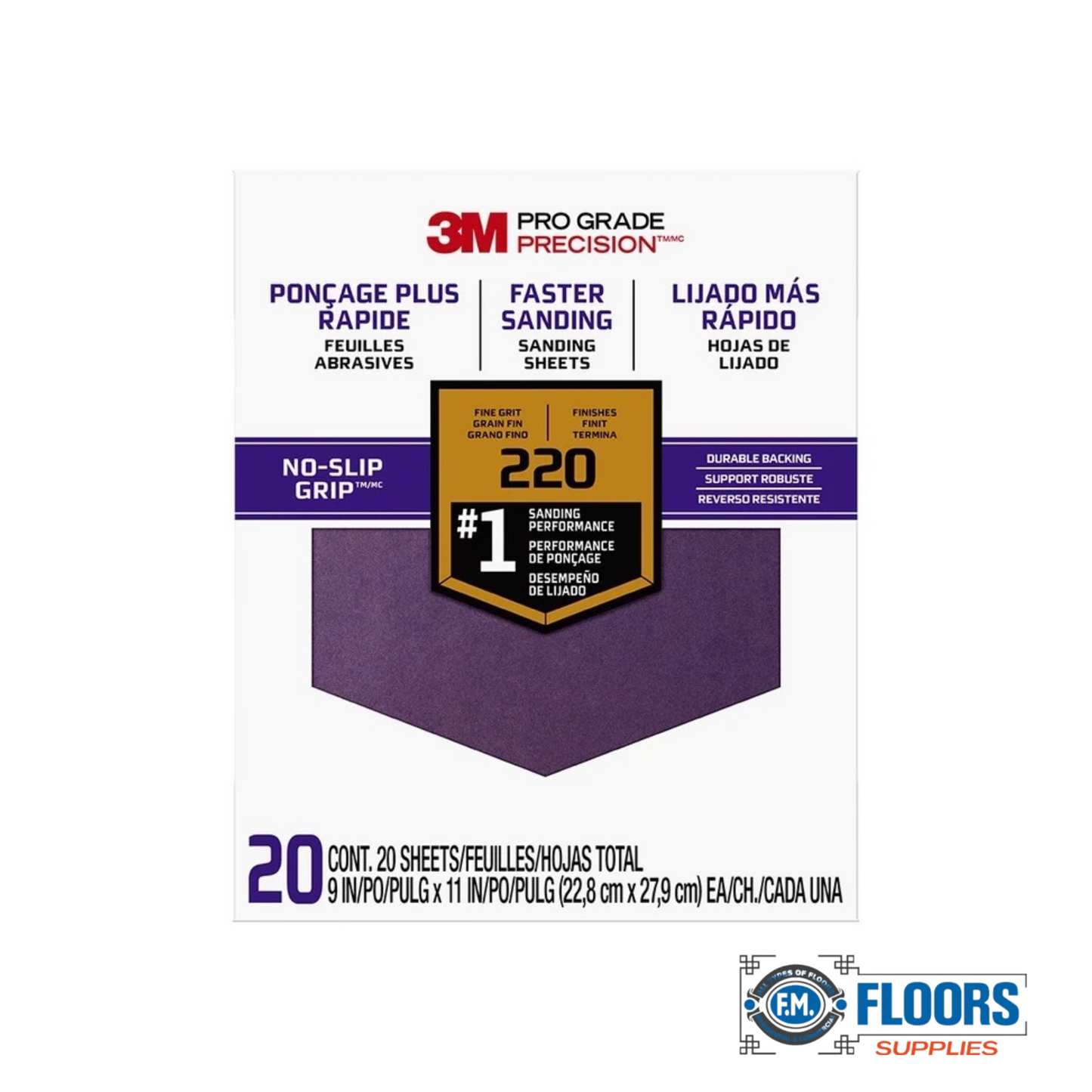 3M Pro Grade 9"x11" G No-slip Sandpaper (20 SHTS/PK)