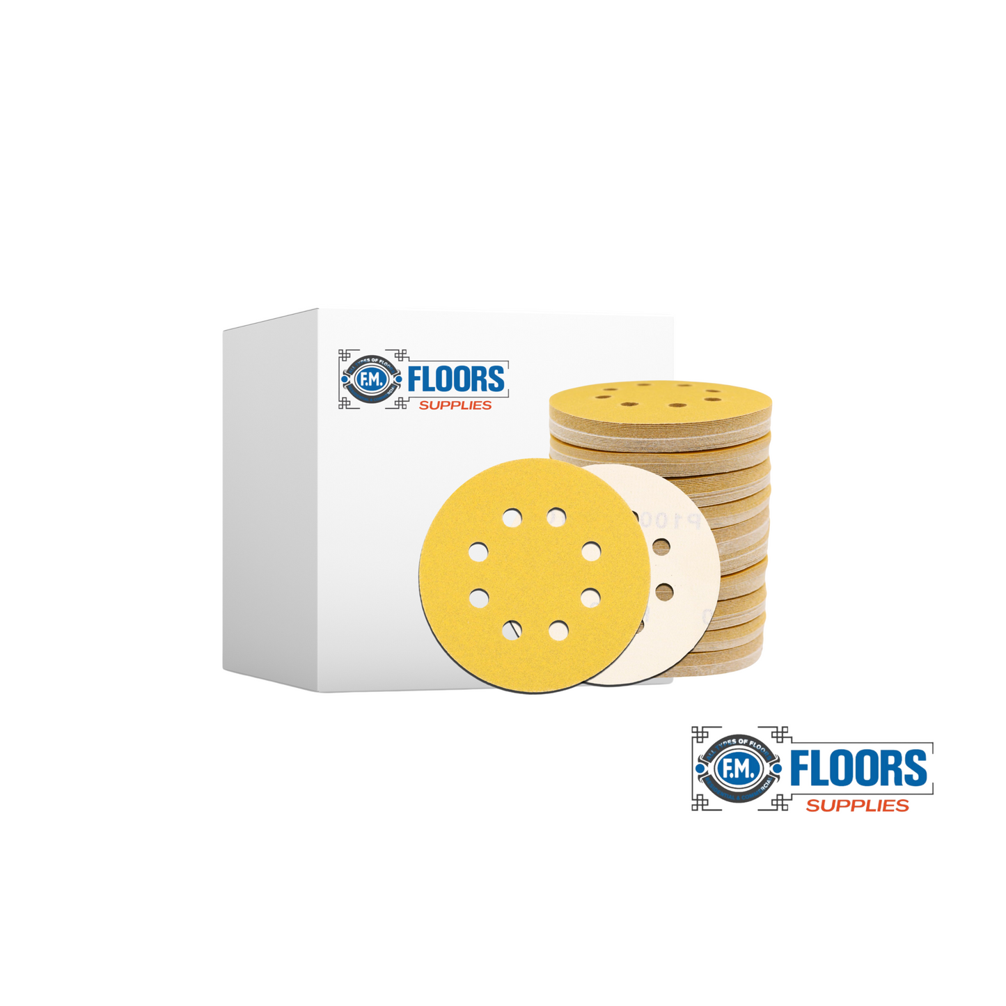 F.M. Floors Supplies Sanding Disc Set Gold 5-Inch 8-Hole Hook and Loop Sanding Discs, for Random Orbital Sander