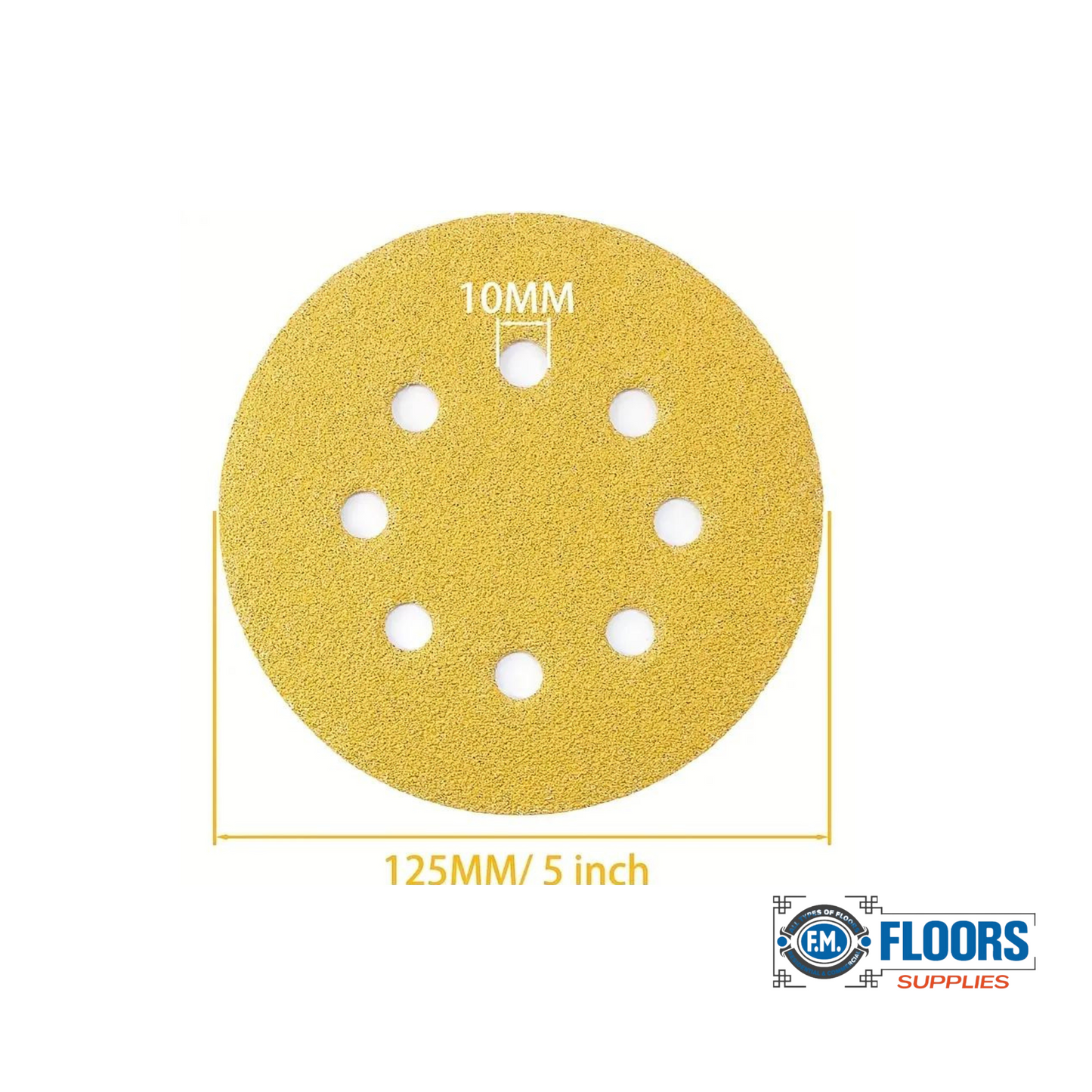 F.M. Floors Supplies Sanding Disc Set Gold 5-Inch 8-Hole Hook and Loop Sanding Discs, for Random Orbital Sander