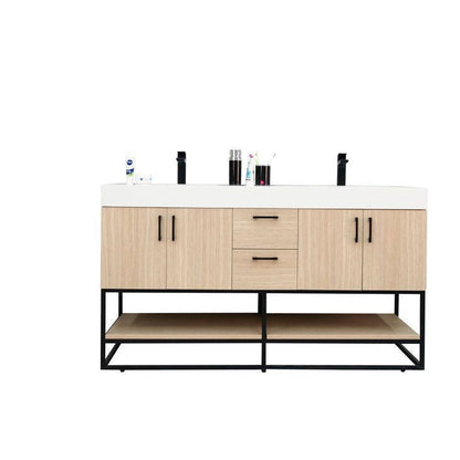 Solana Natural Oak 60" Double Bowls Bathroom Cabinet