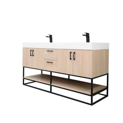 Solana Natural Oak 60" Double Bowls Bathroom Cabinet