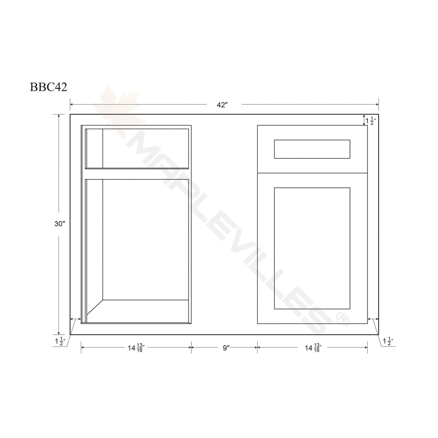 Maplevilles Cabinetry Inset 42" Wide x 35" Tall Double Door Base Cabinet with Single Drawer