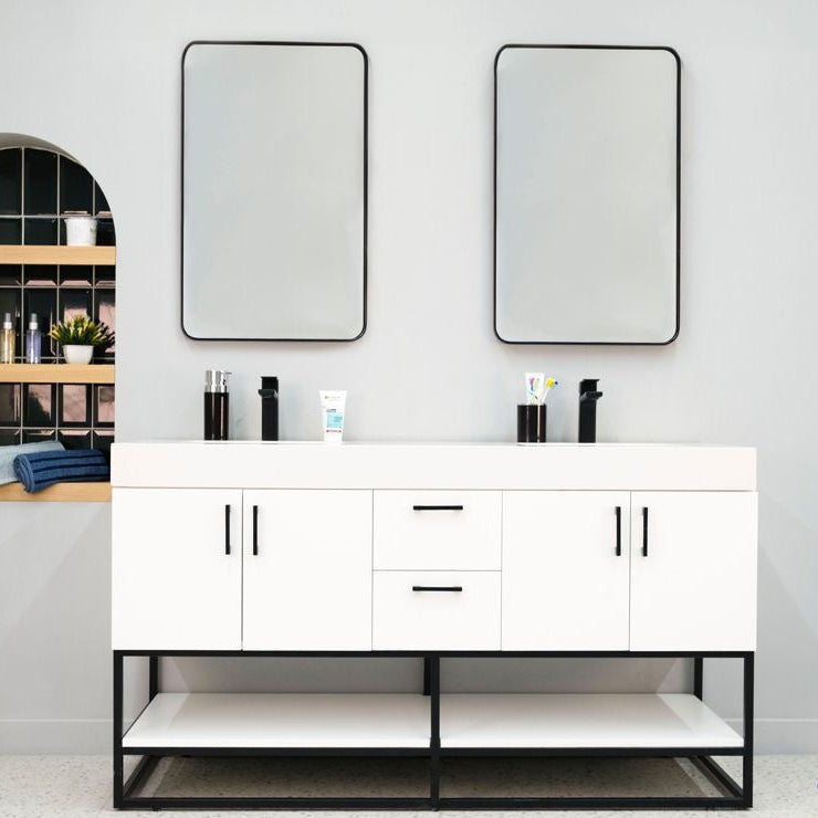 Solana White 60" Double Bowls Bathroom Cabinet