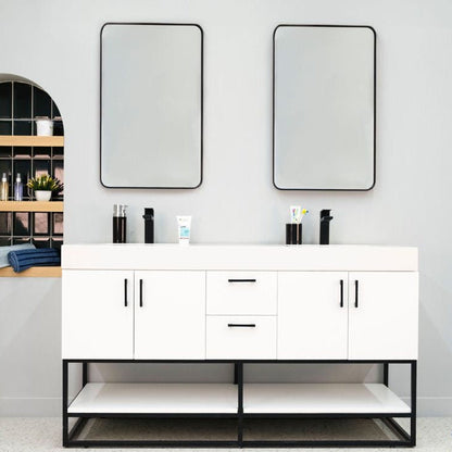 Solana White 60" Double Bowls Bathroom Cabinet