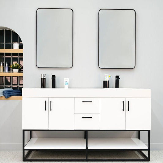 Solana White 60" Double Bowls Bathroom Cabinet