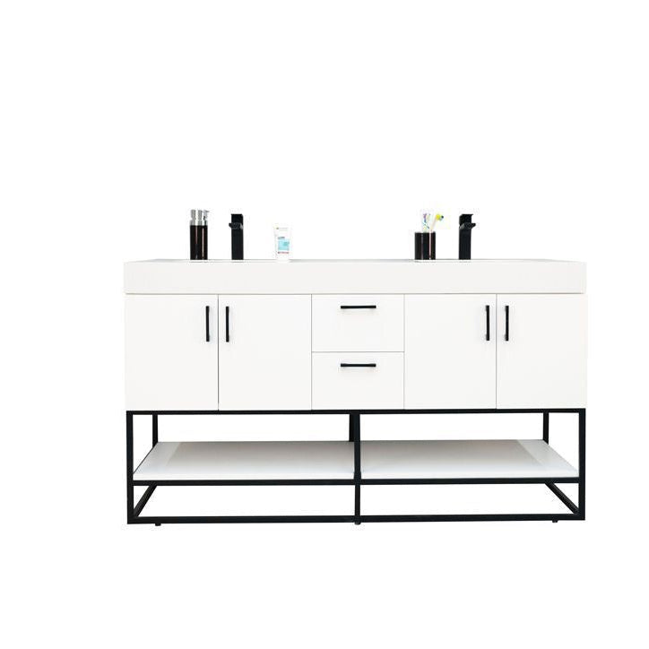 Solana White 60" Double Bowls Bathroom Cabinet