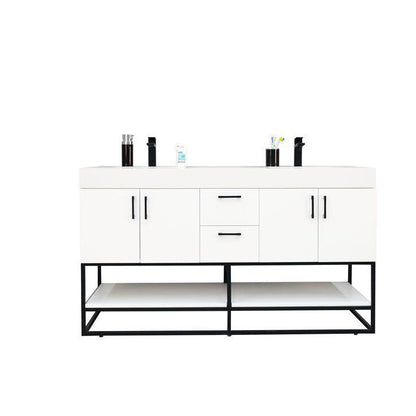Solana White 60" Double Bowls Bathroom Cabinet