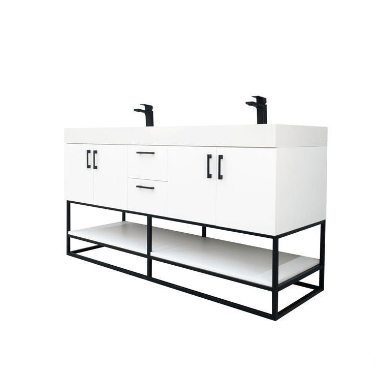 Solana White 60" Double Bowls Bathroom Cabinet