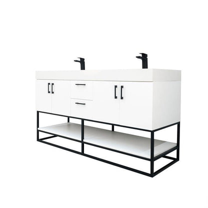 Solana White 60" Double Bowls Bathroom Cabinet