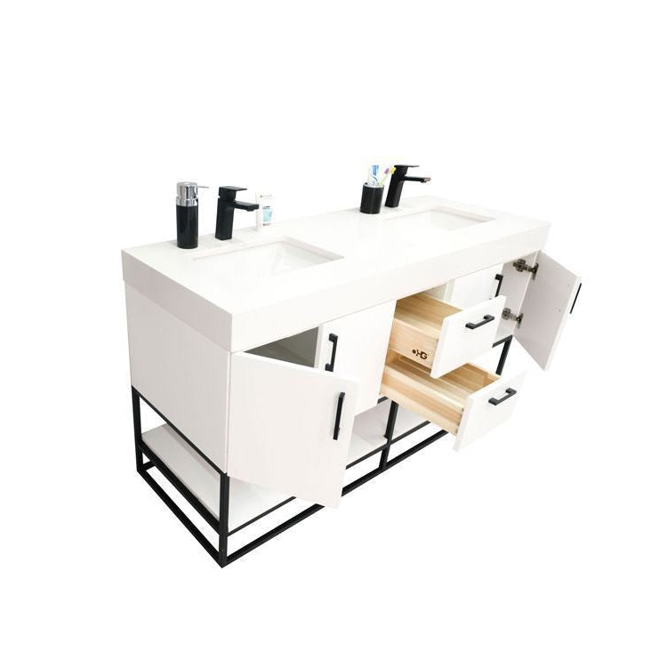 Solana White 60" Double Bowls Bathroom Cabinet
