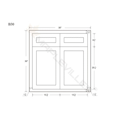 Maplevilles Cabinetry Inset 30" Wide x 35" Tall Double Door Base Cabinet with Double Drawers