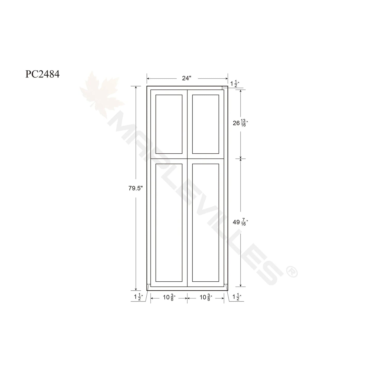 Maplevilles Cabinetry Inset 24" Wide x 84" Tall 4 Door Tall or Pantry Cabinet