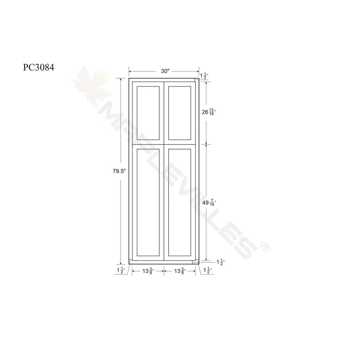 Maplevilles Cabinetry Inset 30" Wide x 84" Tall 4 Door Tall or Pantry Cabinet