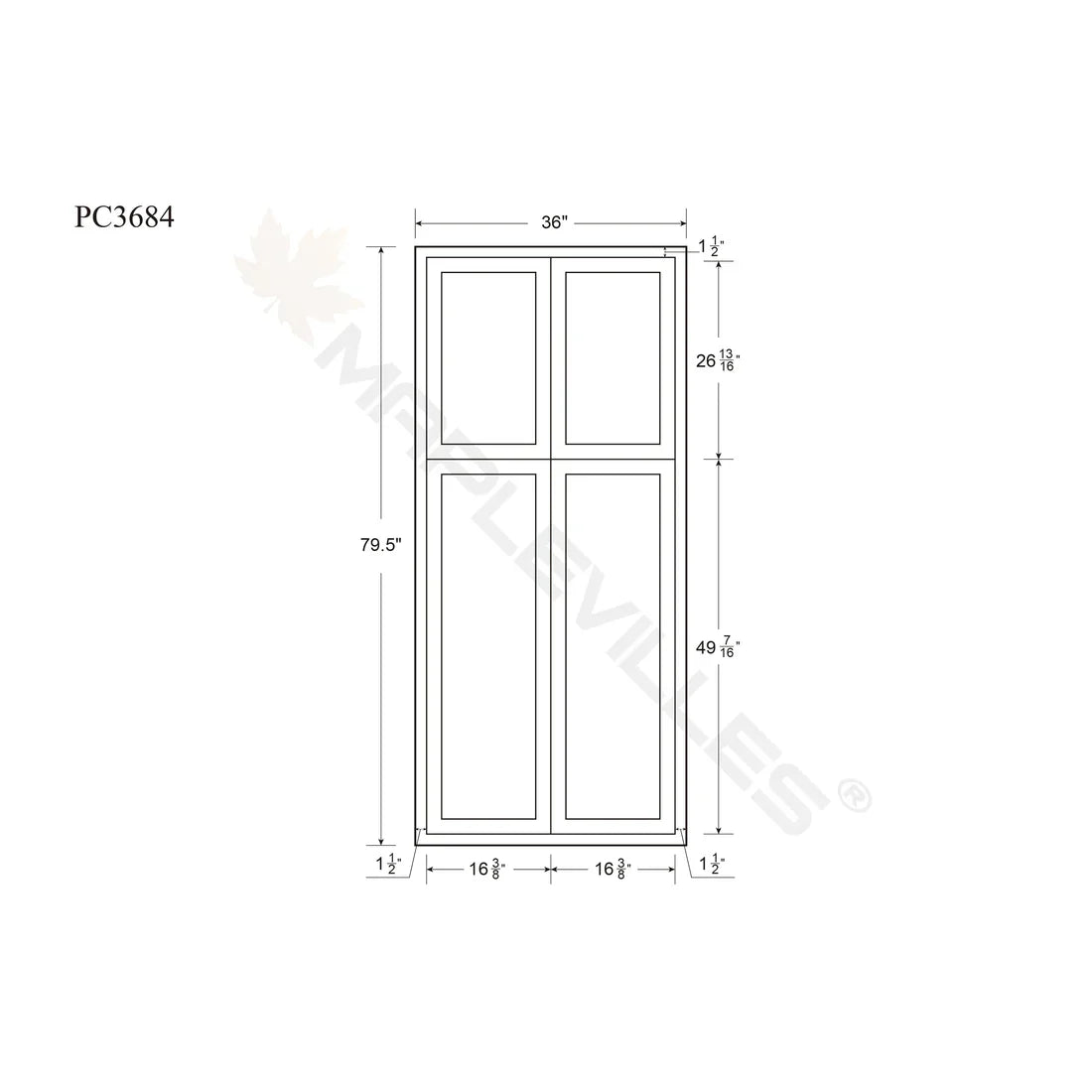 Maplevilles Cabinetry Inset 36" Wide x 84" Tall 4 Door Tall or Pantry Cabinet