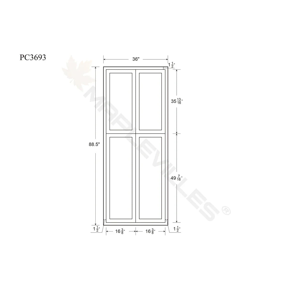 Maplevilles Cabinetry Inset 36" Wide x 93" Tall 4 Door Tall or Pantry Cabinet