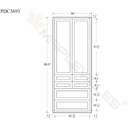 Maplevilles Cabinetry Inset 36" Wide x 93" Tall Double Door Tall or Pantry Cabinet with 6 Drawers